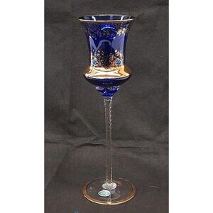 Vintage Blue Balboa Venetian Gold Gilded Crystal Twisted Stem Wine Glass With In